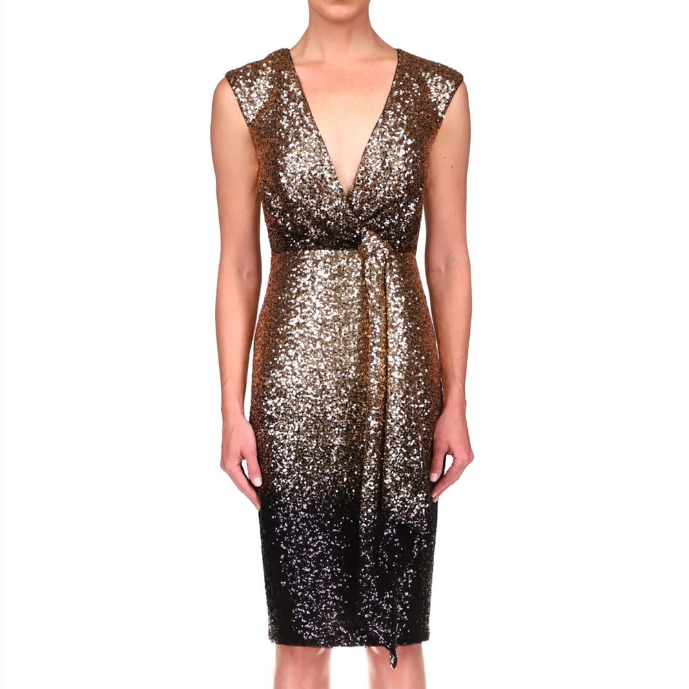 Badgley Mischka Gold Sequin Ombre Cocktail Dress | Size 6 - Picture 4 of 8